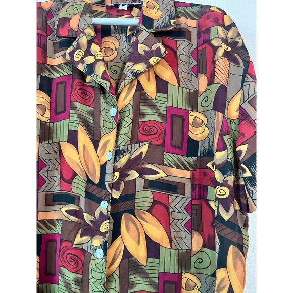 Vintage Ship N Shore Women Short Sleeve Button-Up Shirt 2X Abstract Floral Print - Picture 2 of 9
